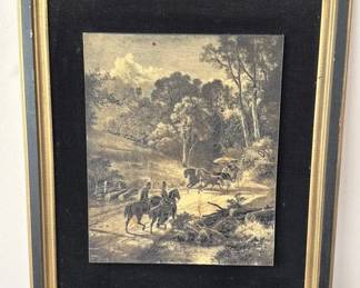 Vintage Block Print Equestrian Landscape