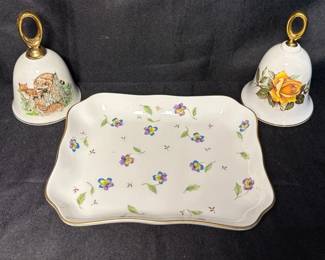 vintage bone china pieces featuring floral and woodland motifs