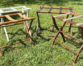 Four Vintage Folding Wooden Luggage Racks