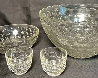 vintage Federal Glass clear thumbprint pattern punch bowl from the Yorktown Colonial line