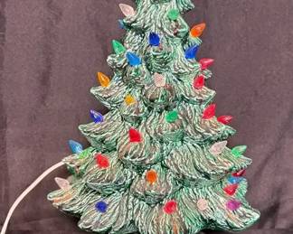 vintagestyle green ceramic tabletop Christmas tree featuring a textured branch design