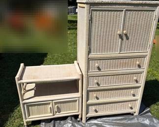 Lexington Henry Link Wicker And Rattan Bedroom Tall Armoire Media Chest Rolling Nightstand