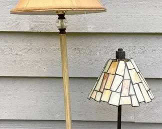 Two Side Table Lamps, One Is Stained Glass, And One Is Hand Painted