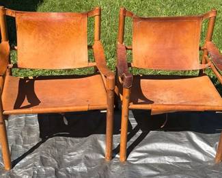 Argentinian Leather Safari Sling Chairs Arne Norell Style