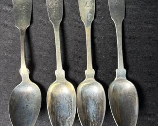 antique American coin silver fiddleback spoons