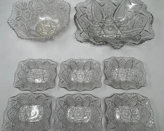 Fine Cut clear pressed glass berry and fruit bowl set