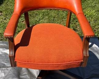 Vintage Midcentury Modern Burnt Orange Rolling Desk Chair With Fabric Seat And Leatherlike Back