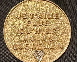 1” - 14k gold pendant French, “I love you more today than yesterday”