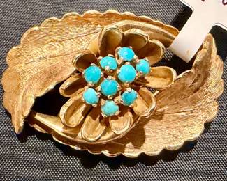 14 k  and turquoise brooch 12 g