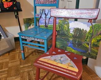 Two hand painted chairs