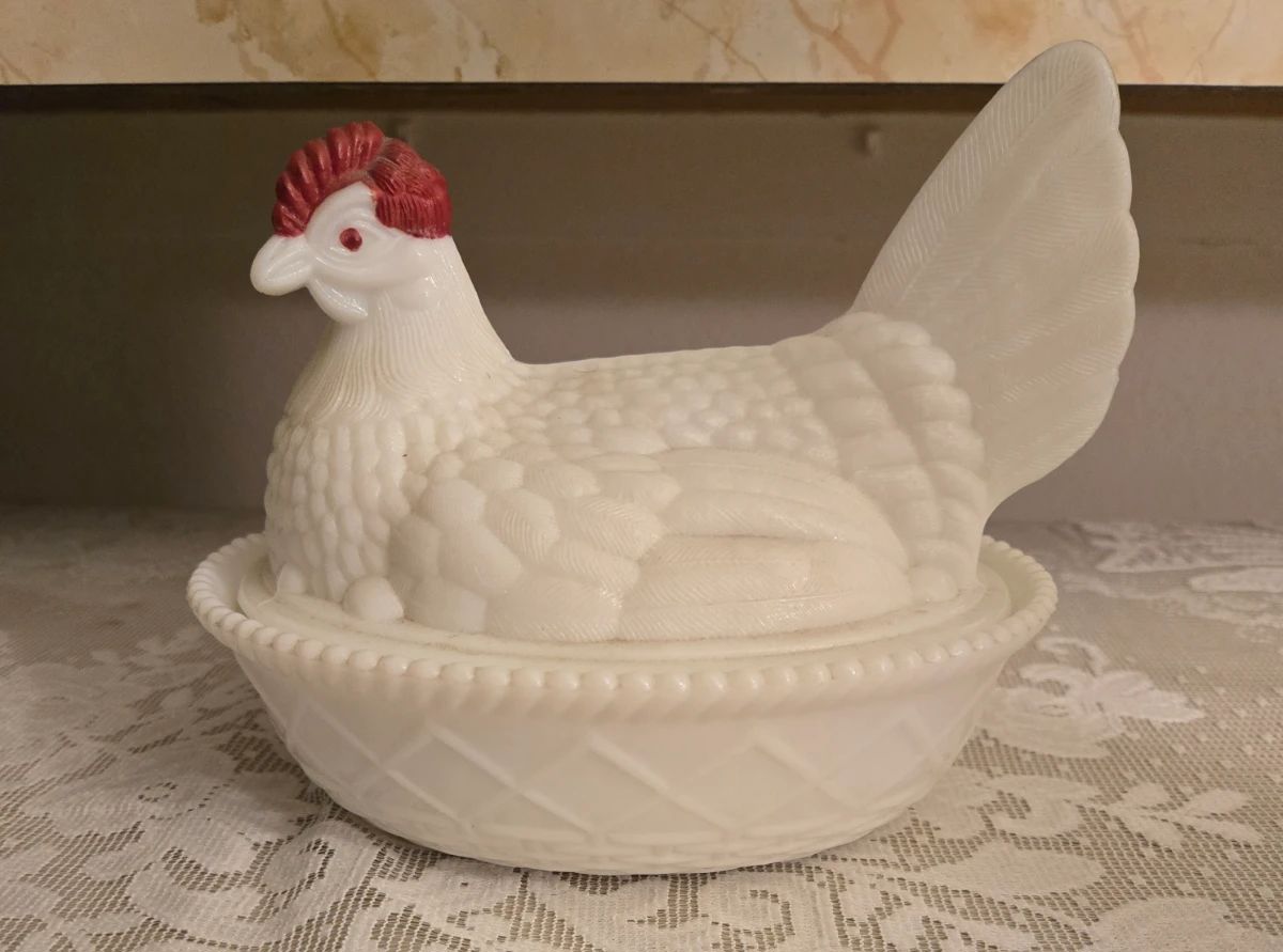 Hen on a Nest Milk Glass