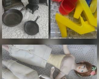 Cresent Cast Iron, Miniatures Doll Shoes & Antique Porcelain Dolls