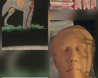 Vintage Embroidered Dog Pillow Cover, Vintage Doll Wigs & Head Sculpture 