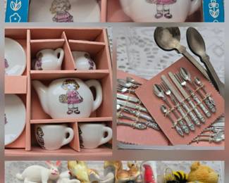 Dolly Dingle Tea Set, Mini Silverware & Mini Animals