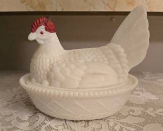 Hen on a Nest Milk Glass