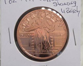 1 Oz .999 Fine Copper Standing Liberty Round
