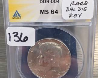 1965 Kennedy Half Dollar ANACS MS 64, DDR-004