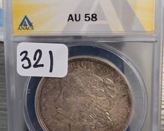 1921-D Morgan Dollar, AU58, Silver