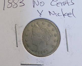 1883 Liberty Head V Nickel, No Cents Reverse