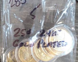 Qty 5 Gold Plated Washington Quarters