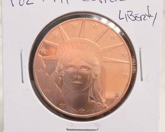 1 Troy Oz .999 Fine Copper Liberty Round