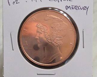 1 Oz .999 Fine Copper Mercury Round