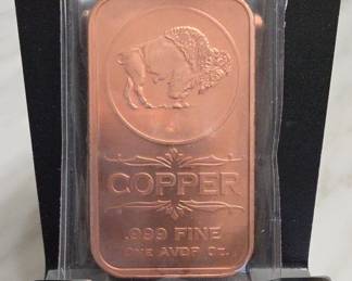 1 Oz .999 Fine Copper Buffalo Bar
