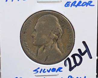 1943-P Jefferson Nickel, Lamination Error, Silver