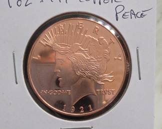 1921 Peace Dollar Design Copper Round