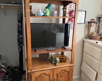 solid oak adjustable display shelf with jewelry drawers