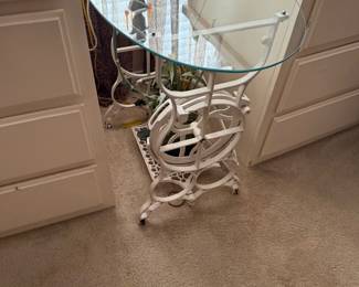 Sewing machine treadle converted to a glass table