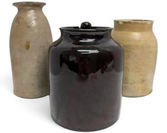 Three Neutral Stoneware Crocks