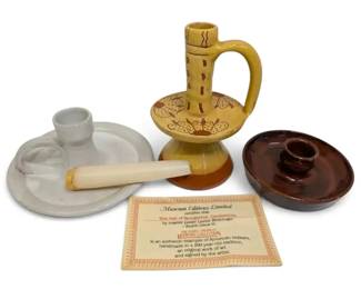 Three Handheld Candle Holders By Redware Collection More