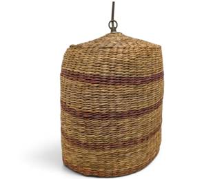 Woven Basket Swag Lamp Powers On