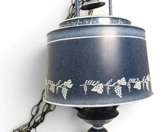 Blue White Metal Toleware Swag Lamp w Grape Pattern