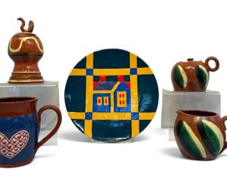 Dorothy Long Redware Sugar Creamer, Turkey Bank, More