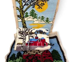 Vintage Latch Hook Rugs Cozy Barn Landscape Scenes