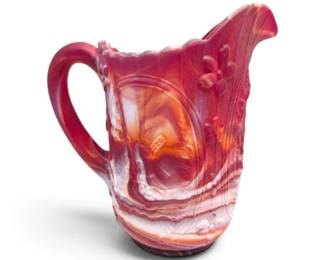 Imperial Red White Slag Glass Windmill Pitcher