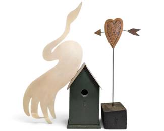 Folk Art Garden Decor Bird Silhouette Sculpture, Birdhouse, Heart Stake