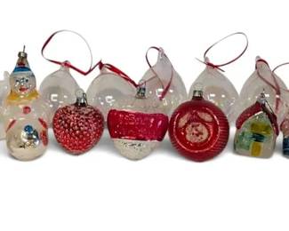 Hand Painted Clear Glass Christmas Ornaments, Made in Germany
