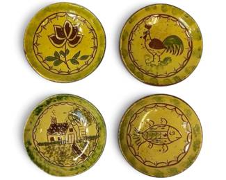 J.B. Breininger Glazed Terracotta Bowls House, Tulip, Rooster, Fish