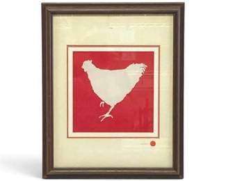 Signed Framed Country Chicken Fabric Art