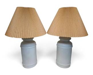 White Glass Table Lamps w Tan Shades
