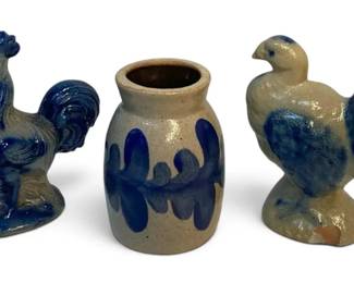 Beaumont Brothers Pottery Salt Glazed Miniature Chickens Vase