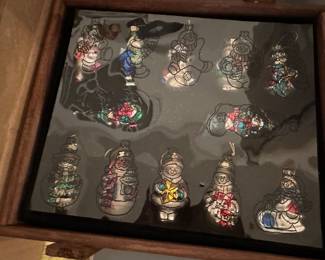 vintage Thomas Pacconi Classics hand-blown mercury glass Christmas ornaments in their original wooden storage box. eBay +1