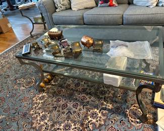 Glass Coffee table , Brass banks