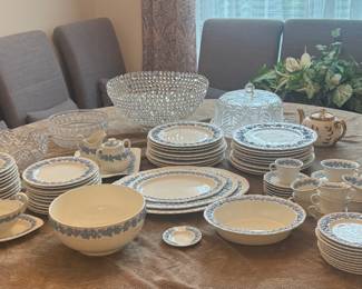 Wedgewood plates, cups, serving dishes
