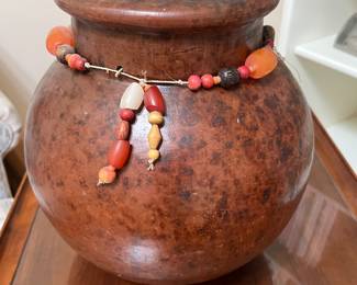 Super cool and quite heavy Pottery base with natural stone beads