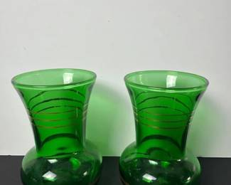 285 pairofgreensmallglassvaseswithgol