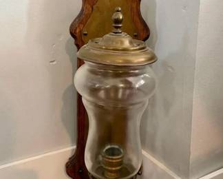 130 antiquewallmountedbrassandwoodglas